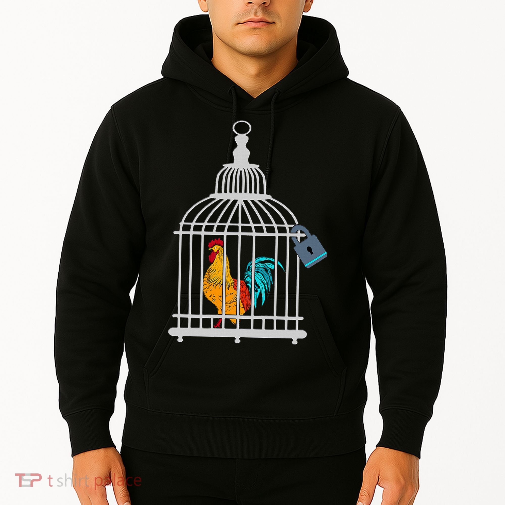 Red Rooster Cock Male Chastity Chicken In Cage Hoodie