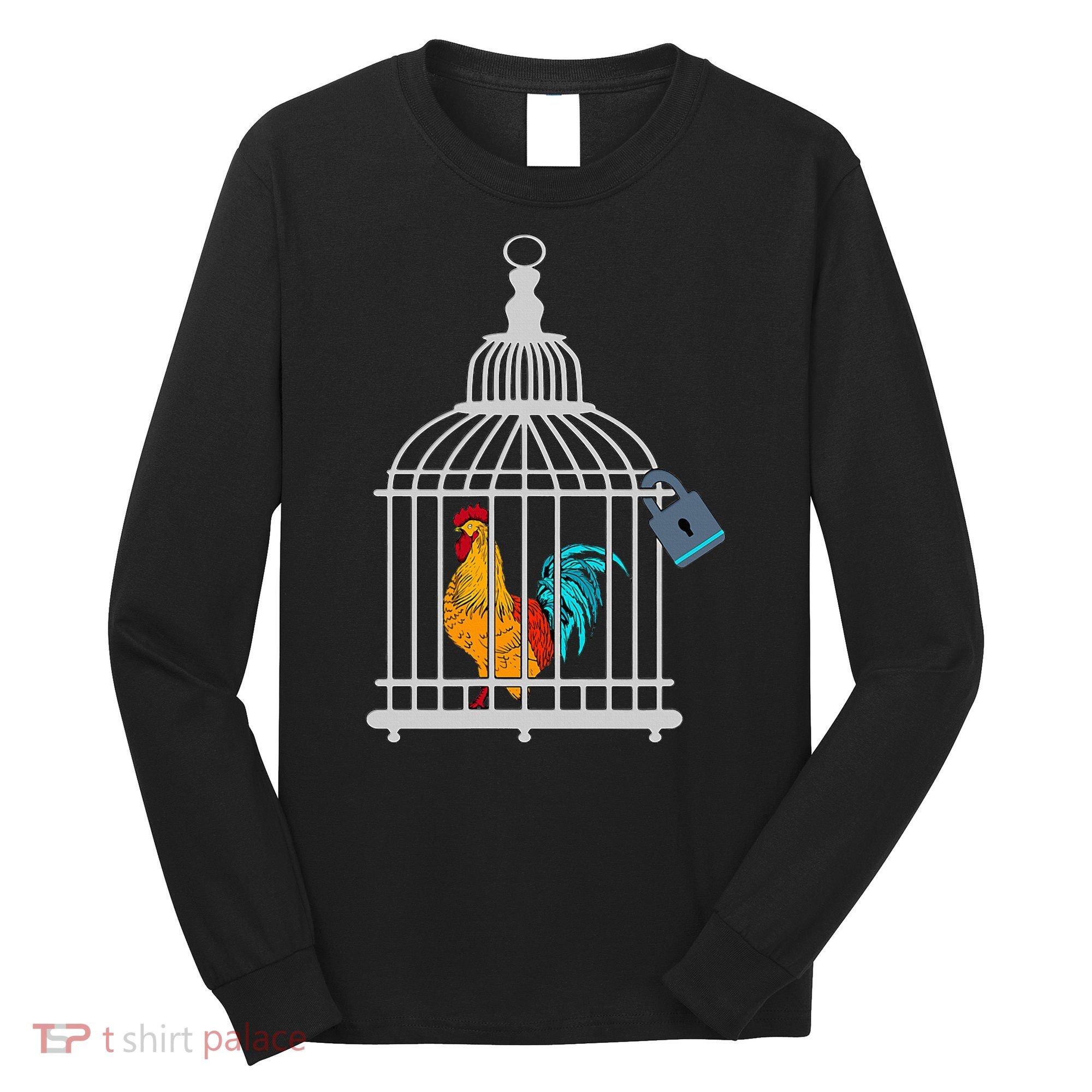 Red Rooster Cock Male Chastity Chicken In Cage Long Sleeve Shirt