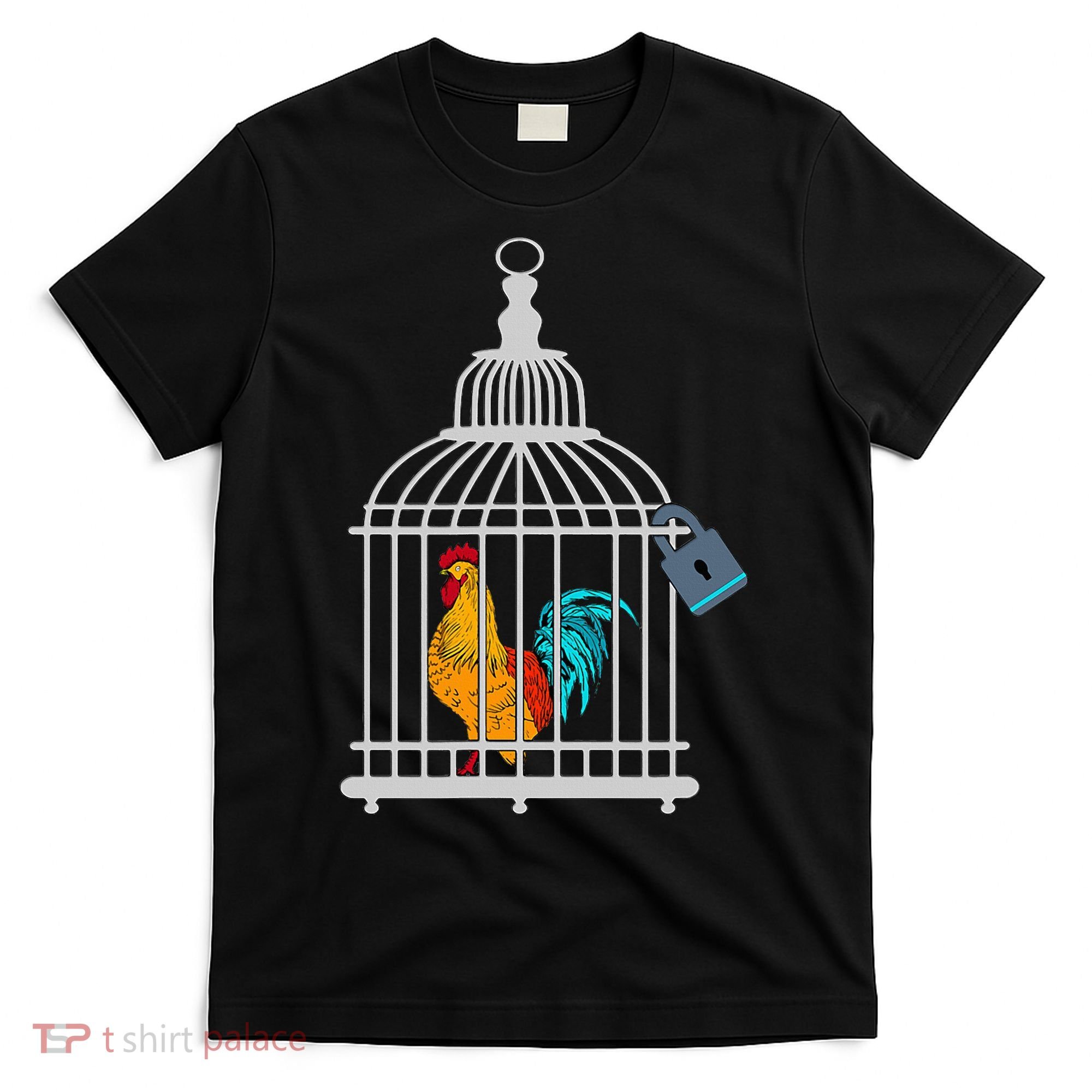 Red Rooster Cock Male Chastity Chicken In Cage T-Shirt