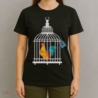 Red Rooster Cock Male Chastity Chicken In Cage T-Shirt thumb 4