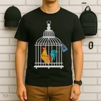 Red Rooster Cock Male Chastity Chicken In Cage T-Shirt thumb 6
