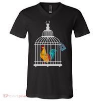 Red Rooster Cock Male Chastity Chicken In Cage V-Neck T-Shirt thumb 0