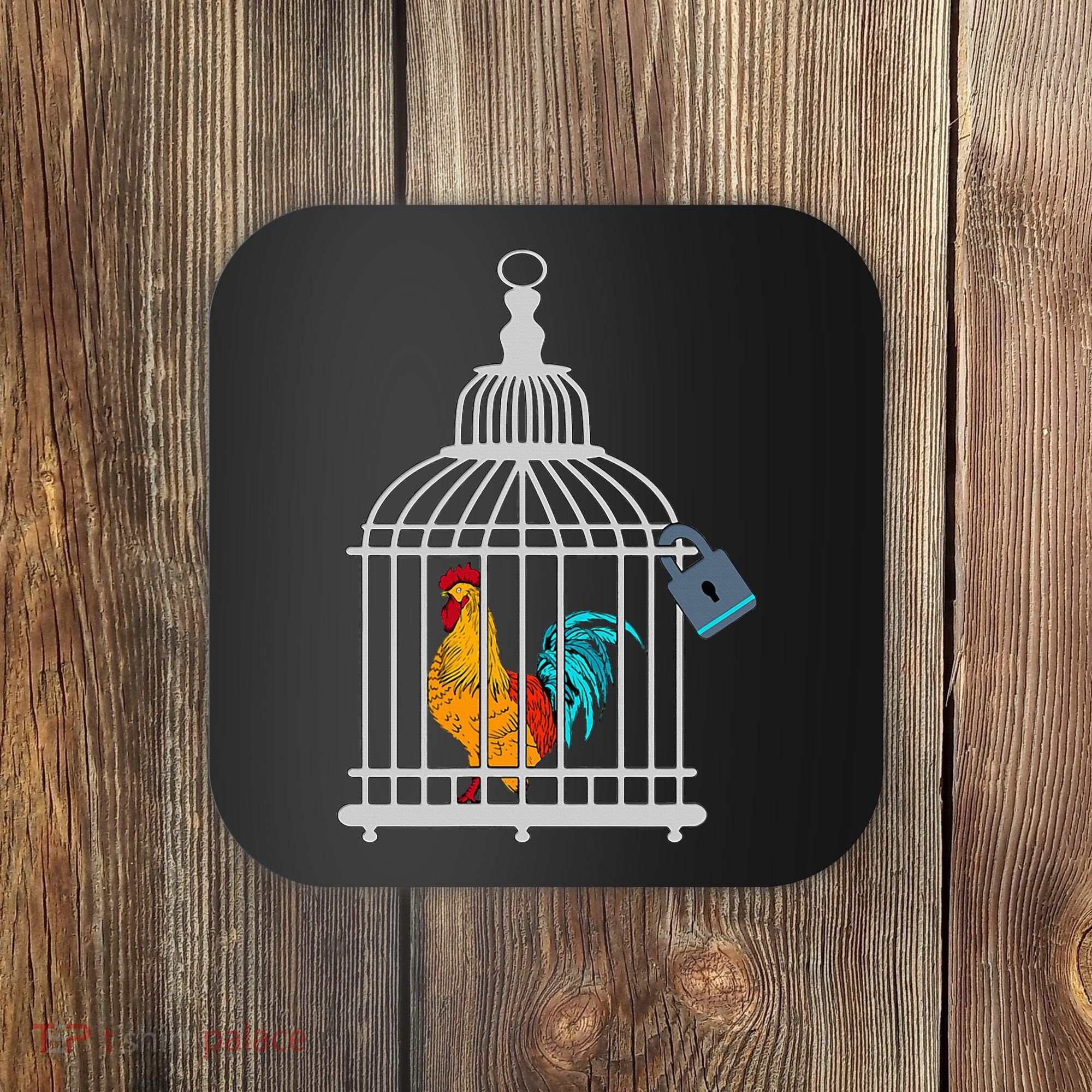 Red Rooster Cock Male Chastity Chicken In Cage Coaster