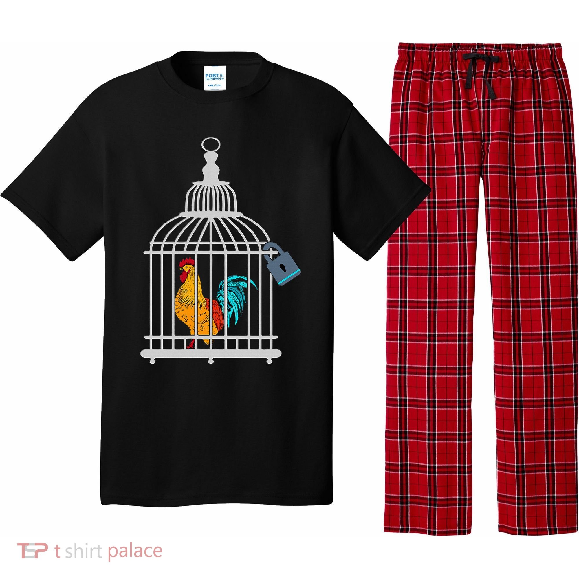 Red Rooster Cock Male Chastity Chicken In Cage Pajama Set