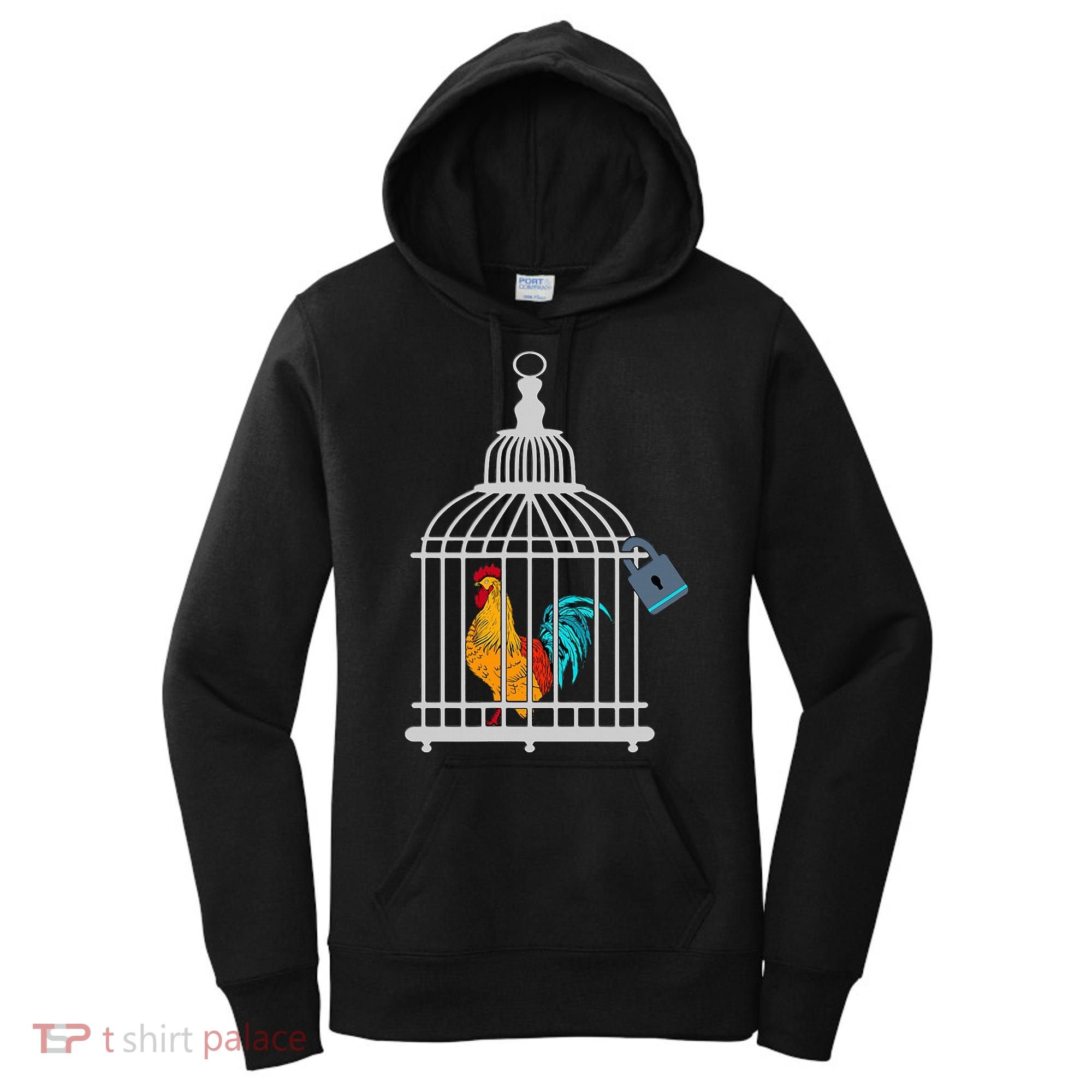 Red Rooster Cock Male Chastity Chicken In Cage Women's Hoodie