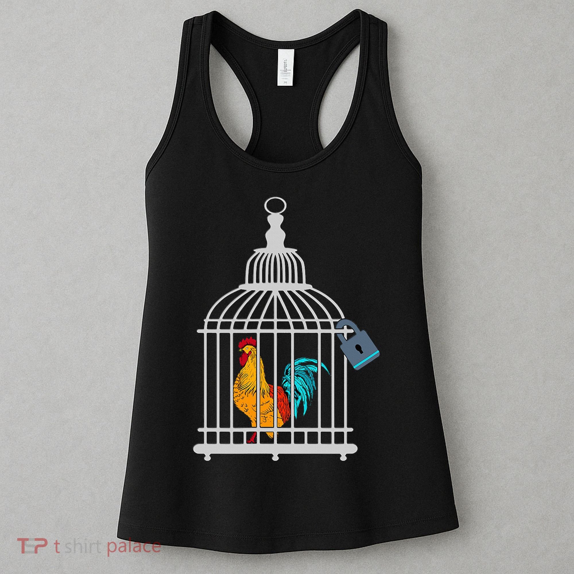 Red Rooster Cock Male Chastity Chicken In Cage Women's Tank Top