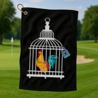 Red Rooster Cock Male Chastity Chicken In Cage Golf Towel thumb 1