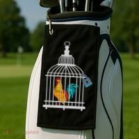 Red Rooster Cock Male Chastity Chicken In Cage Golf Towel thumb 2