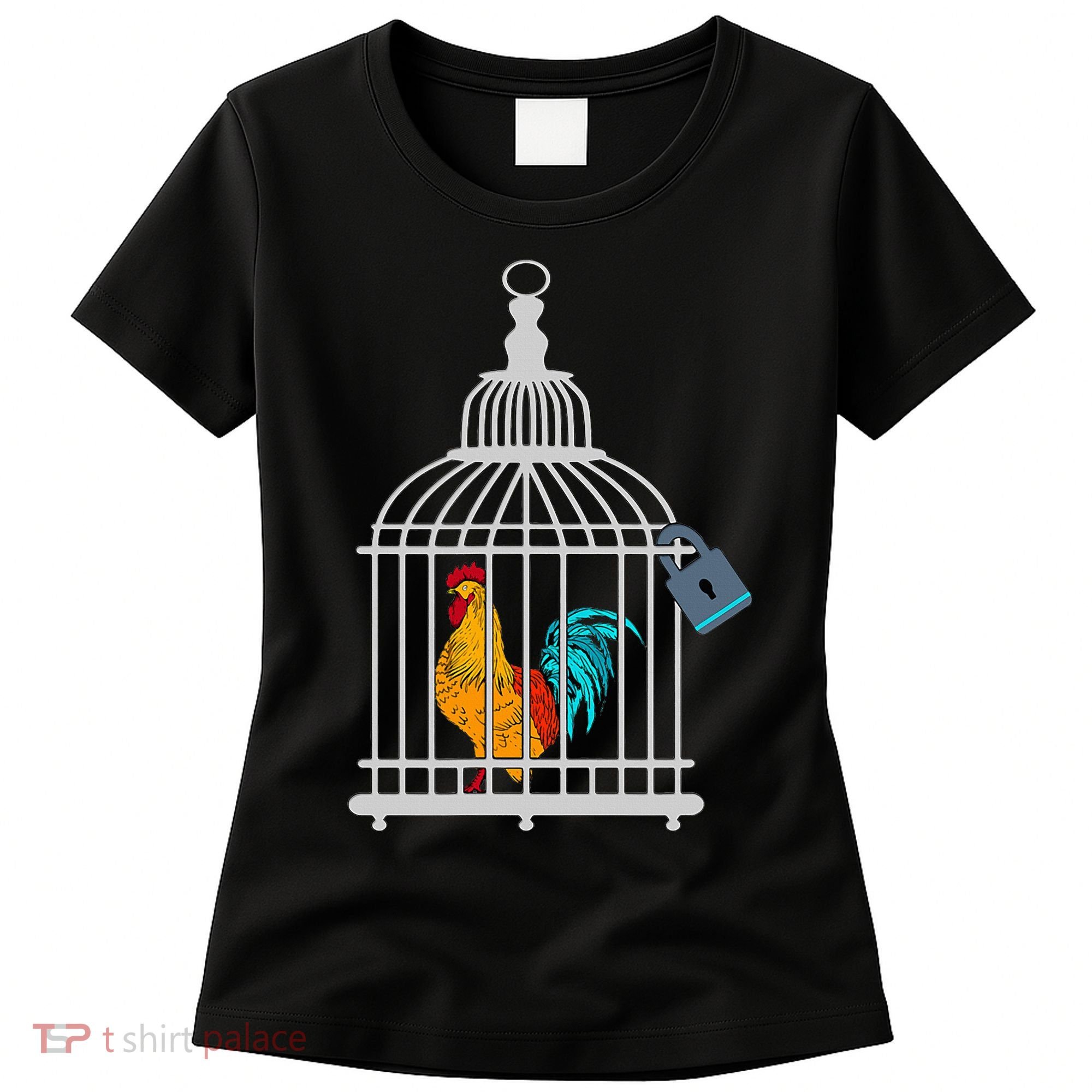 Red Rooster Cock Male Chastity Chicken In Cage Women's T-Shirt
