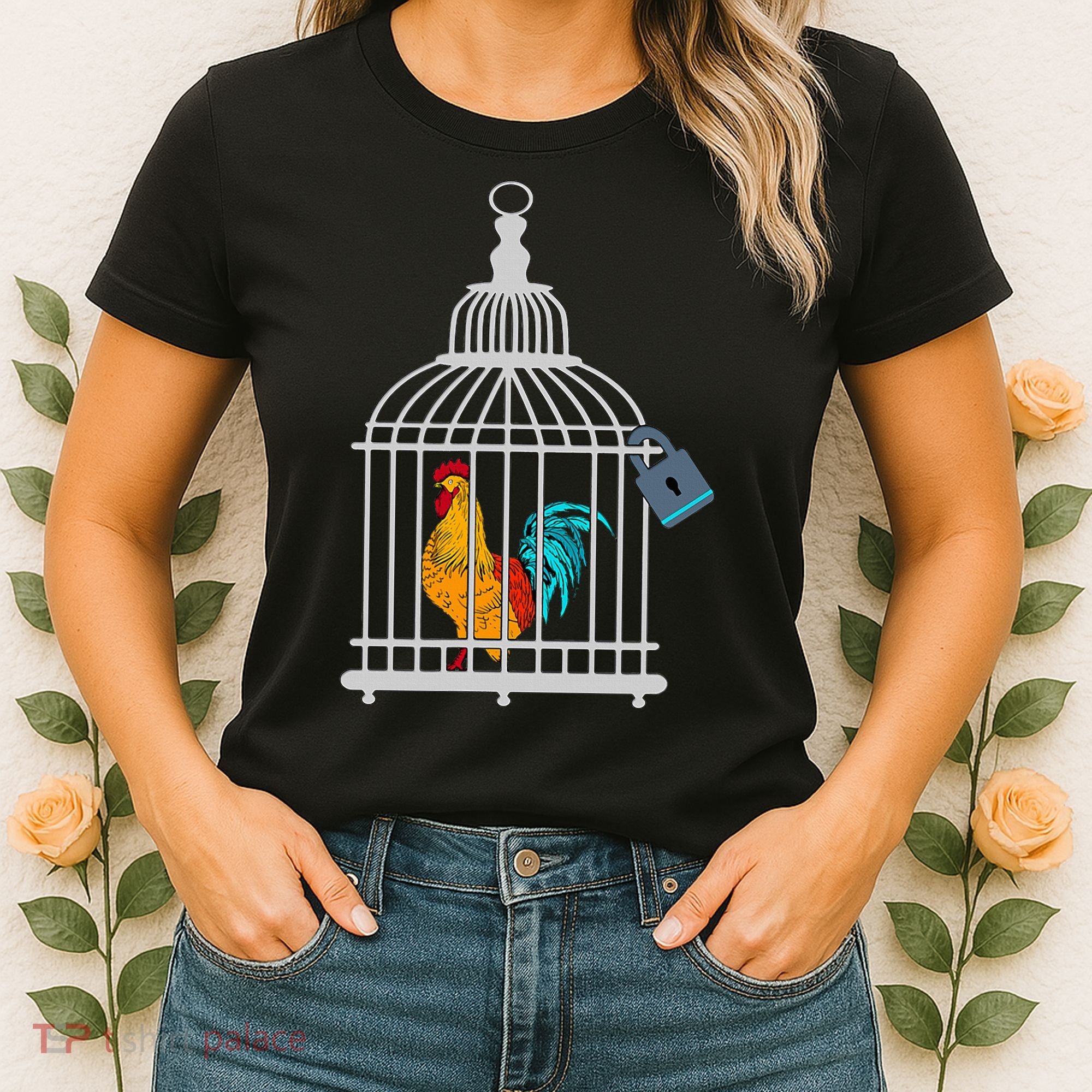 Red Rooster Cock Male Chastity Chicken In Cage Women's T-Shirt