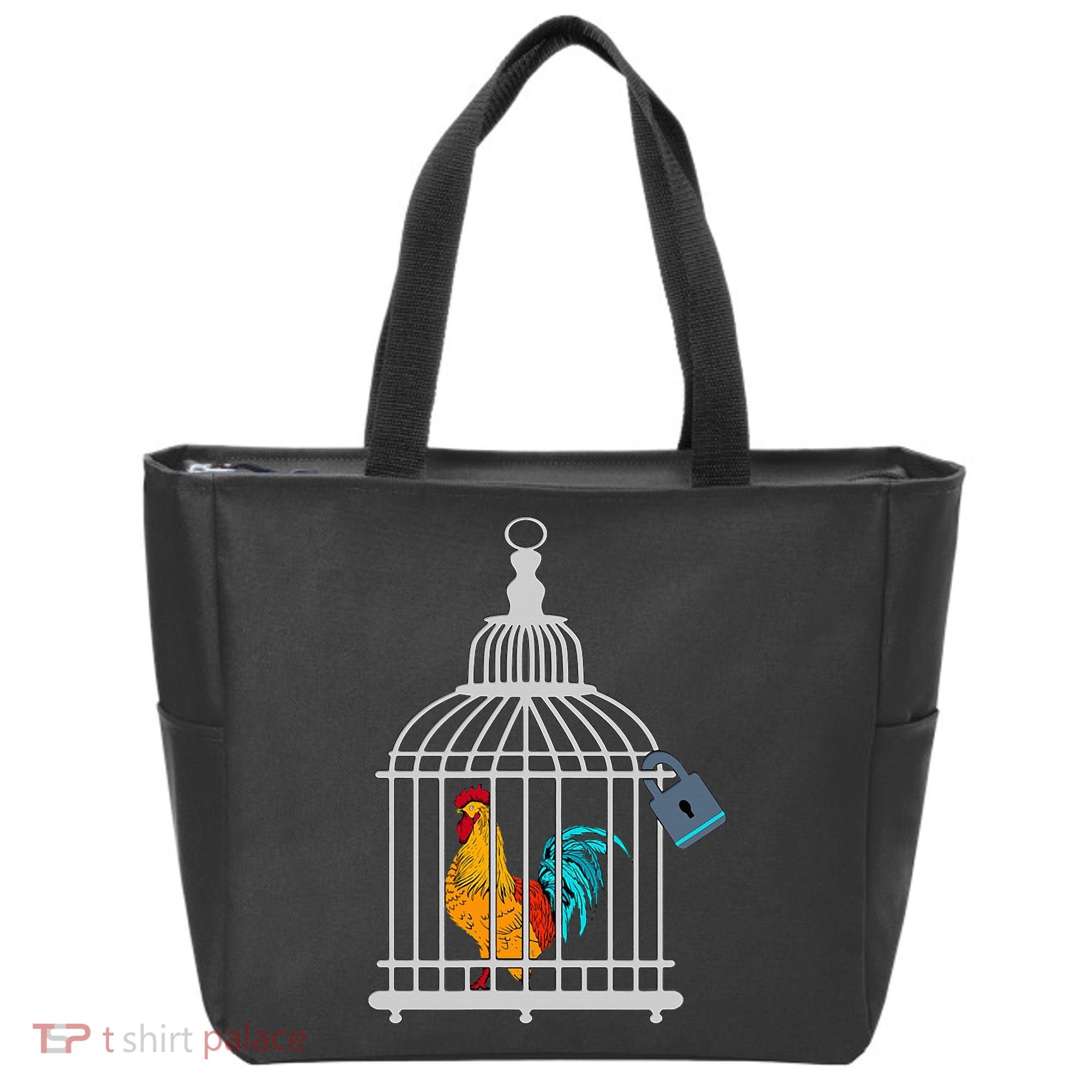Red Rooster Cock Male Chastity Chicken In Cage Tote Bag