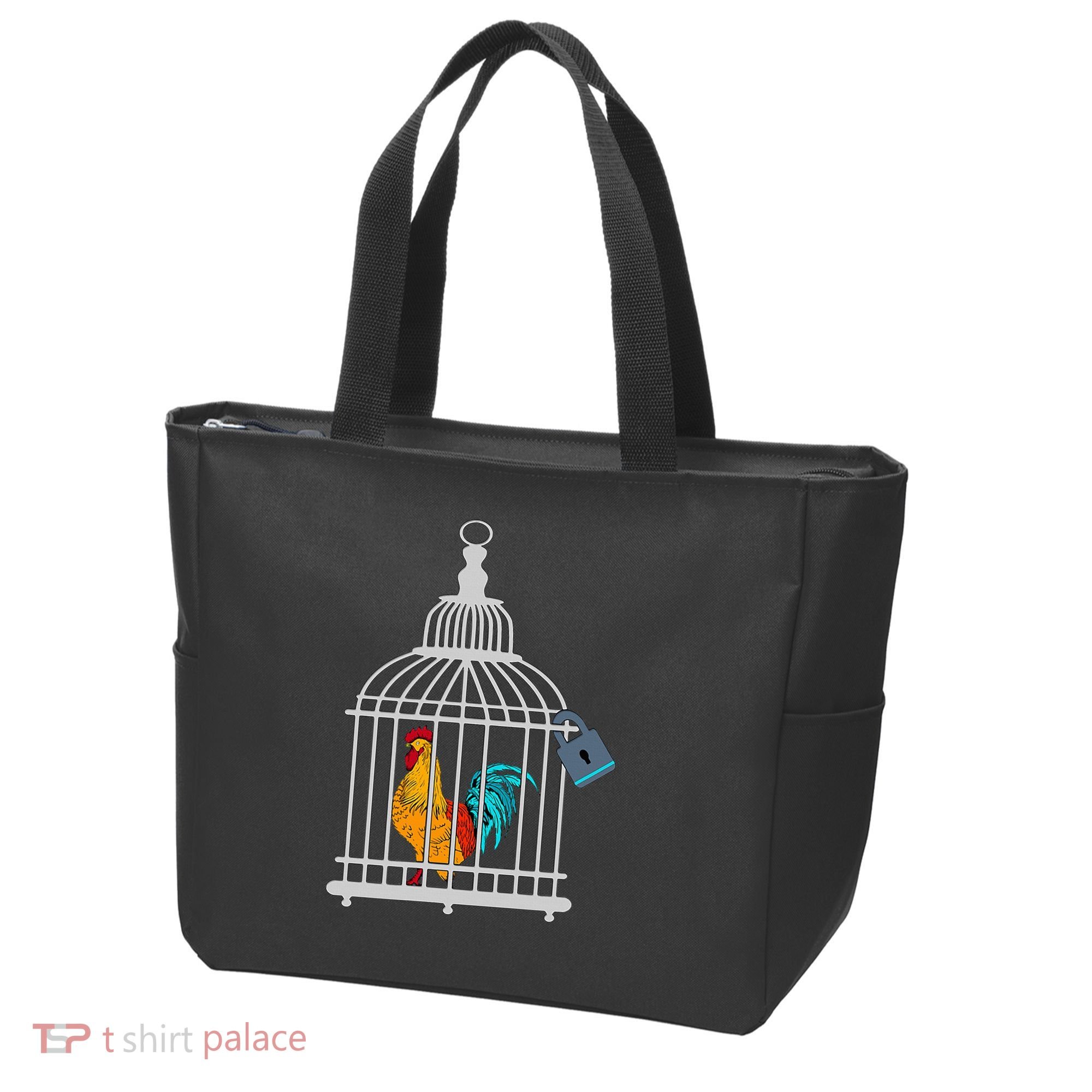 Red Rooster Cock Male Chastity Chicken In Cage Tote Bag