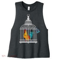 Red Rooster Cock Male Chastity Chicken In Cage Women's Racerback Cropped Tank thumb 0