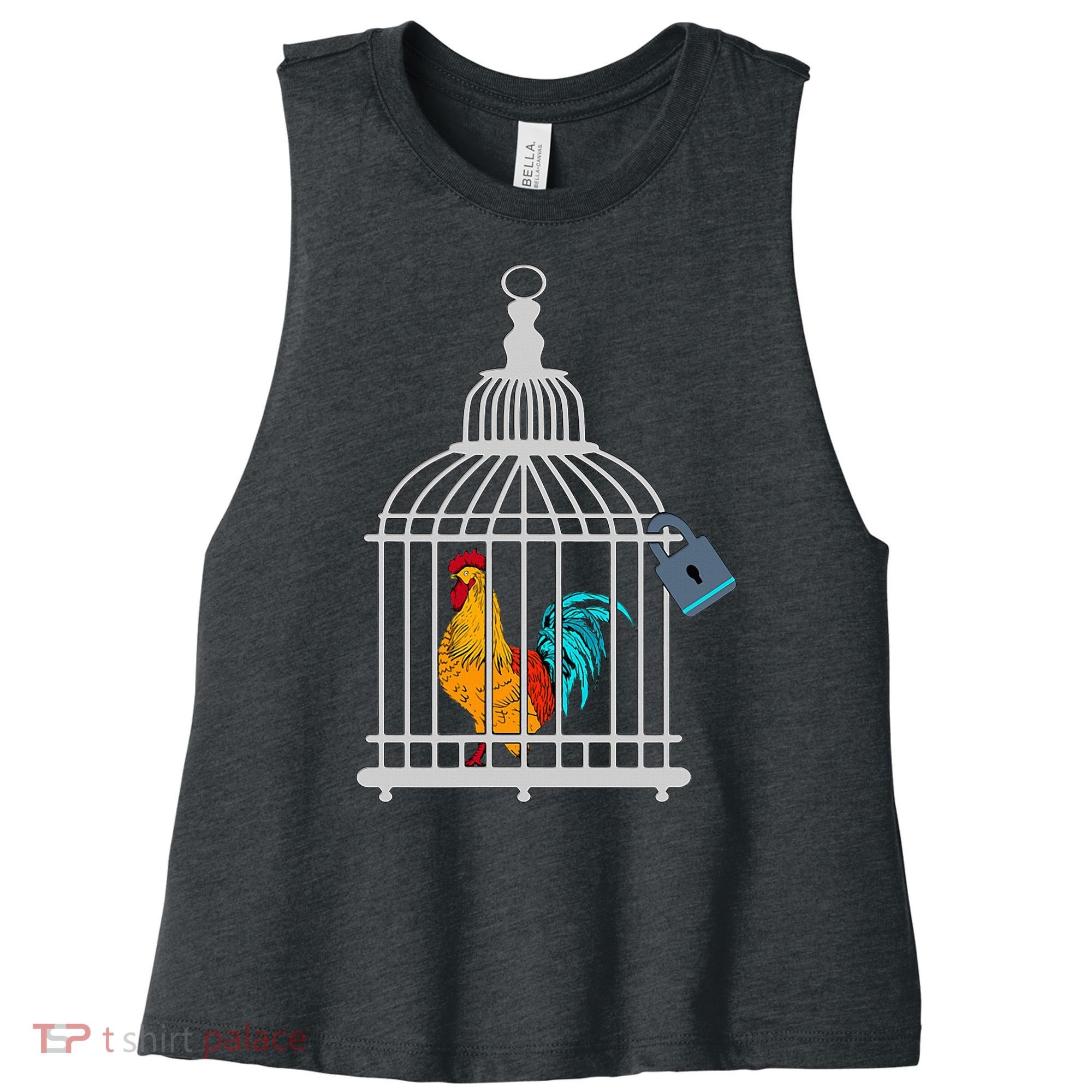 Red Rooster Cock Male Chastity Chicken In Cage Women's Racerback Cropped Tank