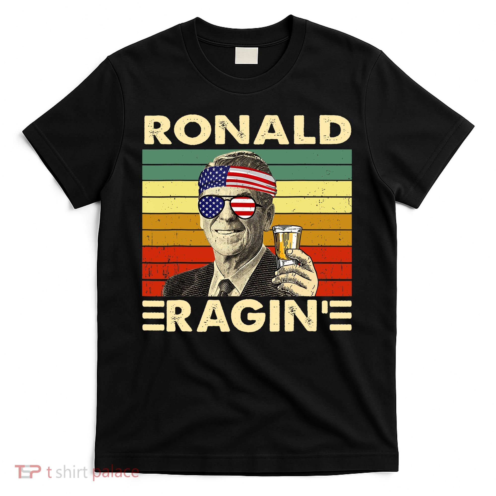 Ronald Ragin Drinking President Vintage Retro American Flag T-Shirt