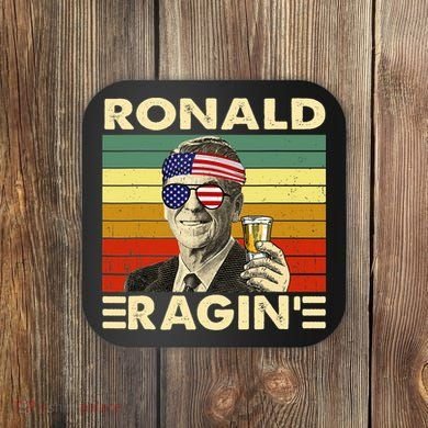 Ronald Ragin Drinking President Vintage Retro American Flag Coaster
