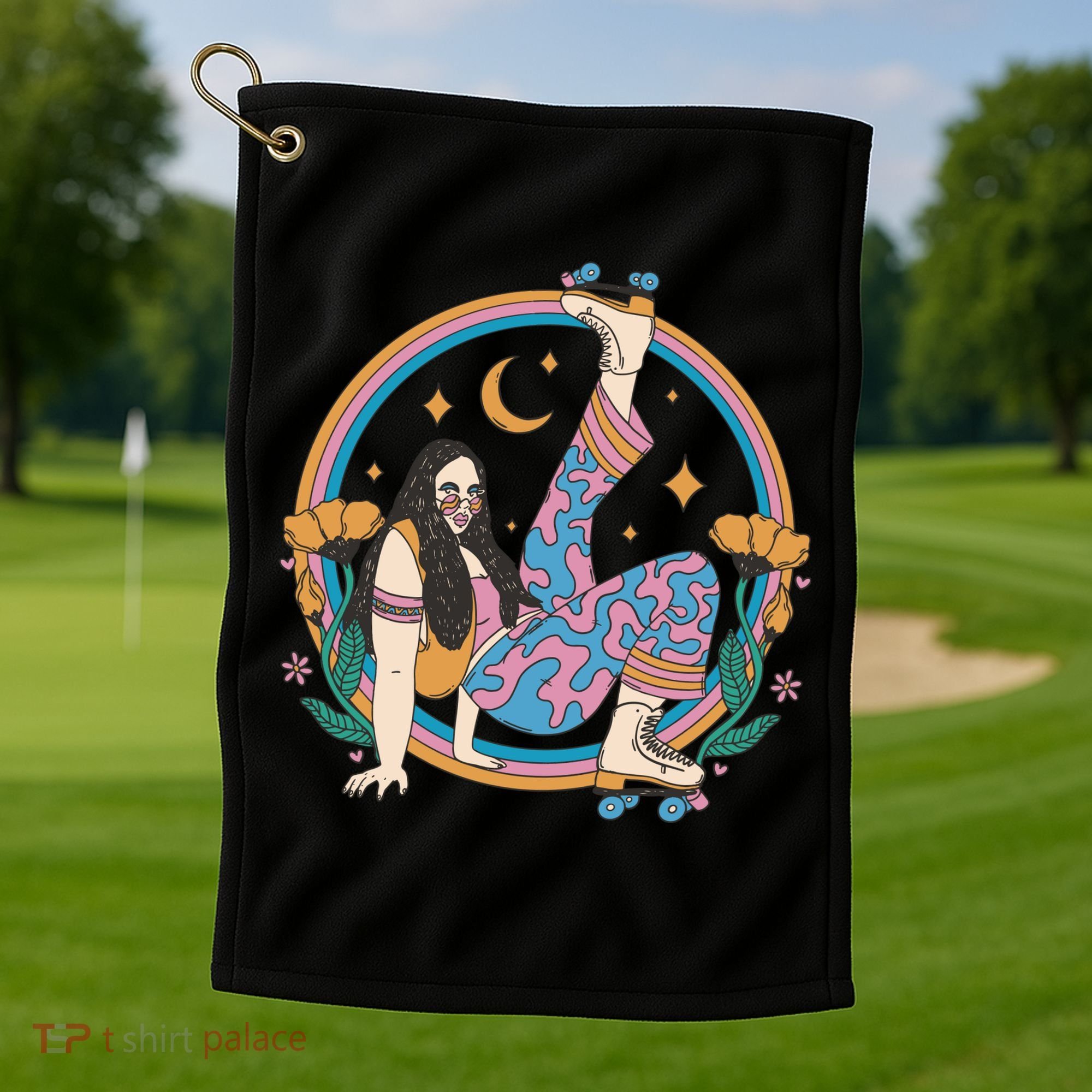Retro Roller Disco Girl Golf Towel