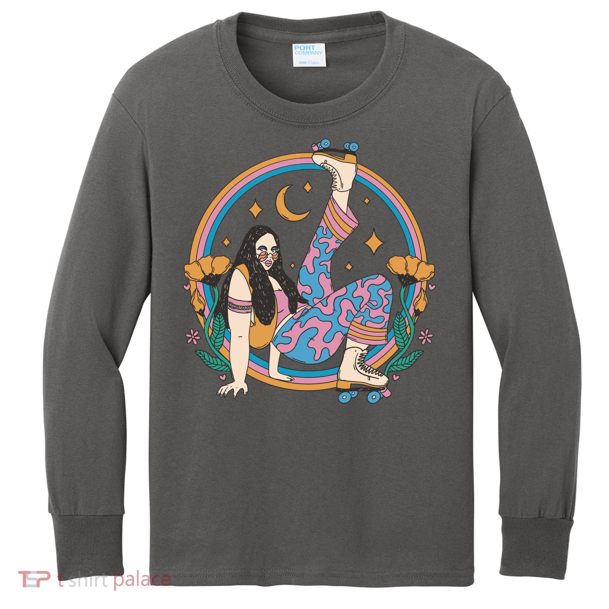 Retro Roller Disco Girl Kids Long Sleeve Shirt