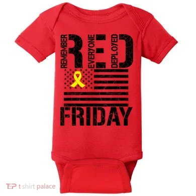 R.E.D. Remember Everyone Deployed Red Friday Baby Bodysuit