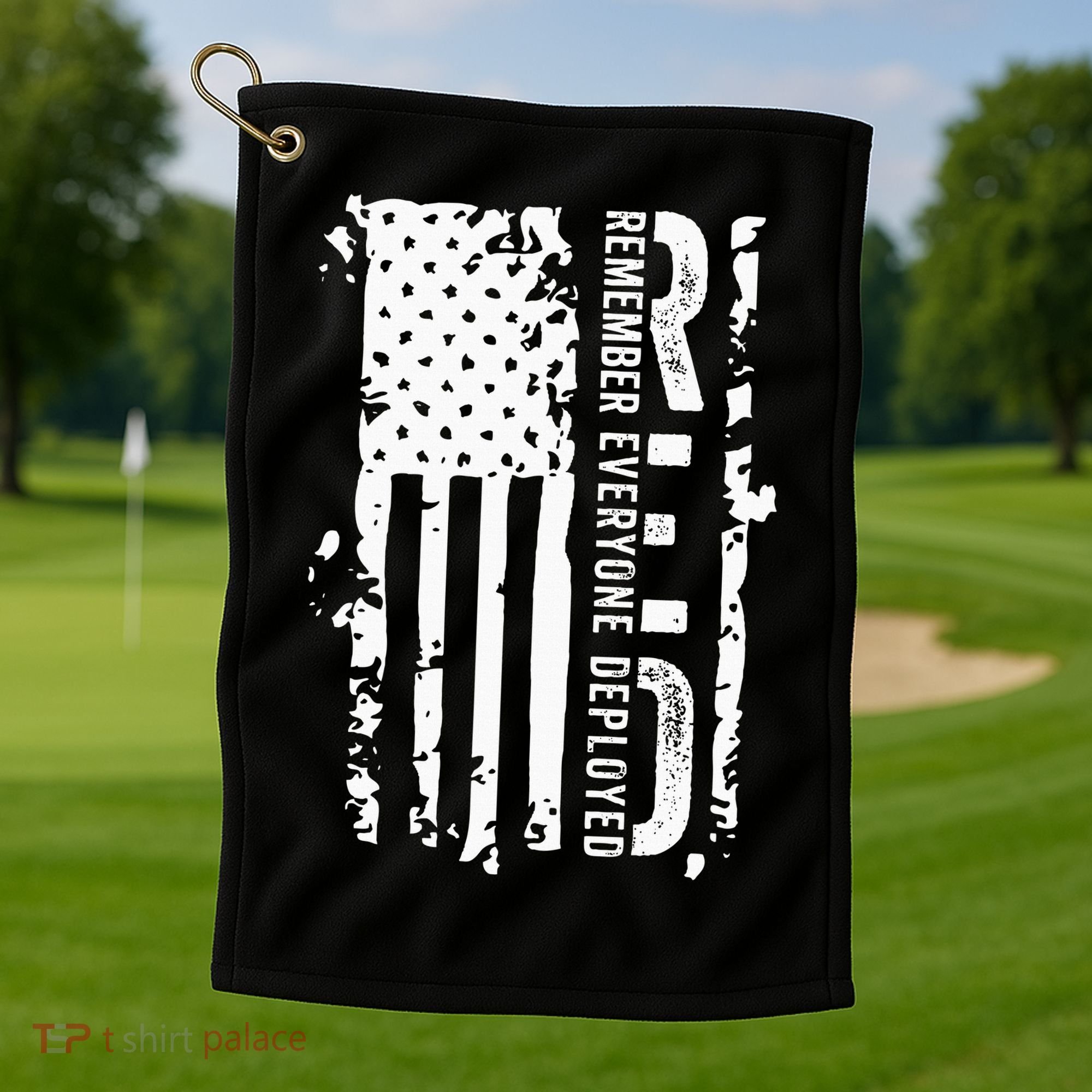 RED Remember Everyone Deployed Distressed Flag Golf Towel