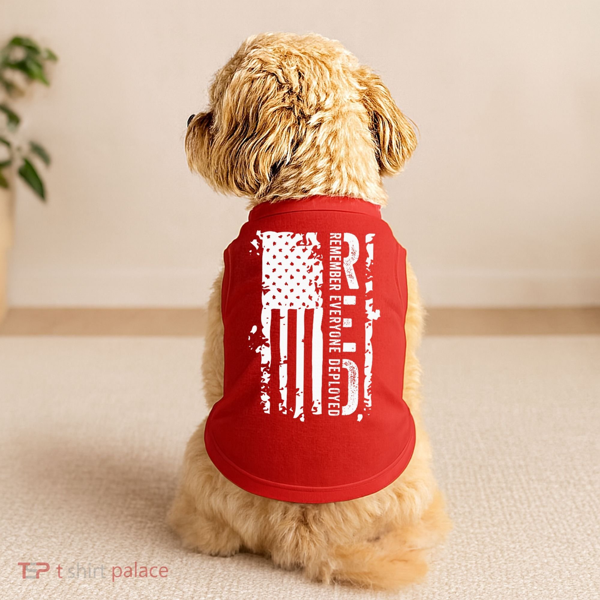 RED Remember Everyone Deployed Distressed Flag Doggie Tank