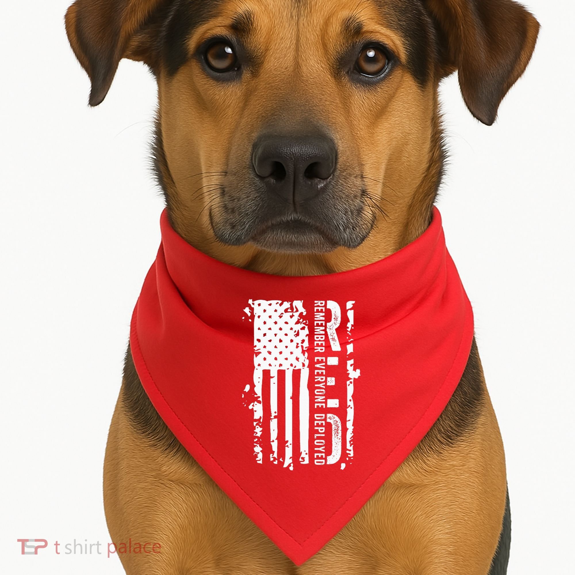 RED Remember Everyone Deployed Distressed Flag USA-Made Doggie Bandana