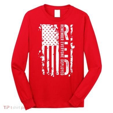 RED Remember Everyone Deployed Distressed Flag Long Sleeve Shirt