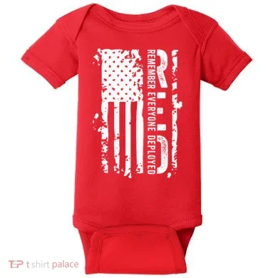 RED Remember Everyone Deployed Distressed Flag Baby Bodysuit