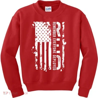 RED Remember Everyone Deployed Distressed Flag Kids Sweatshirt