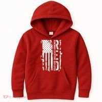 RED Remember Everyone Deployed Distressed Flag Kids Hoodie thumb 0