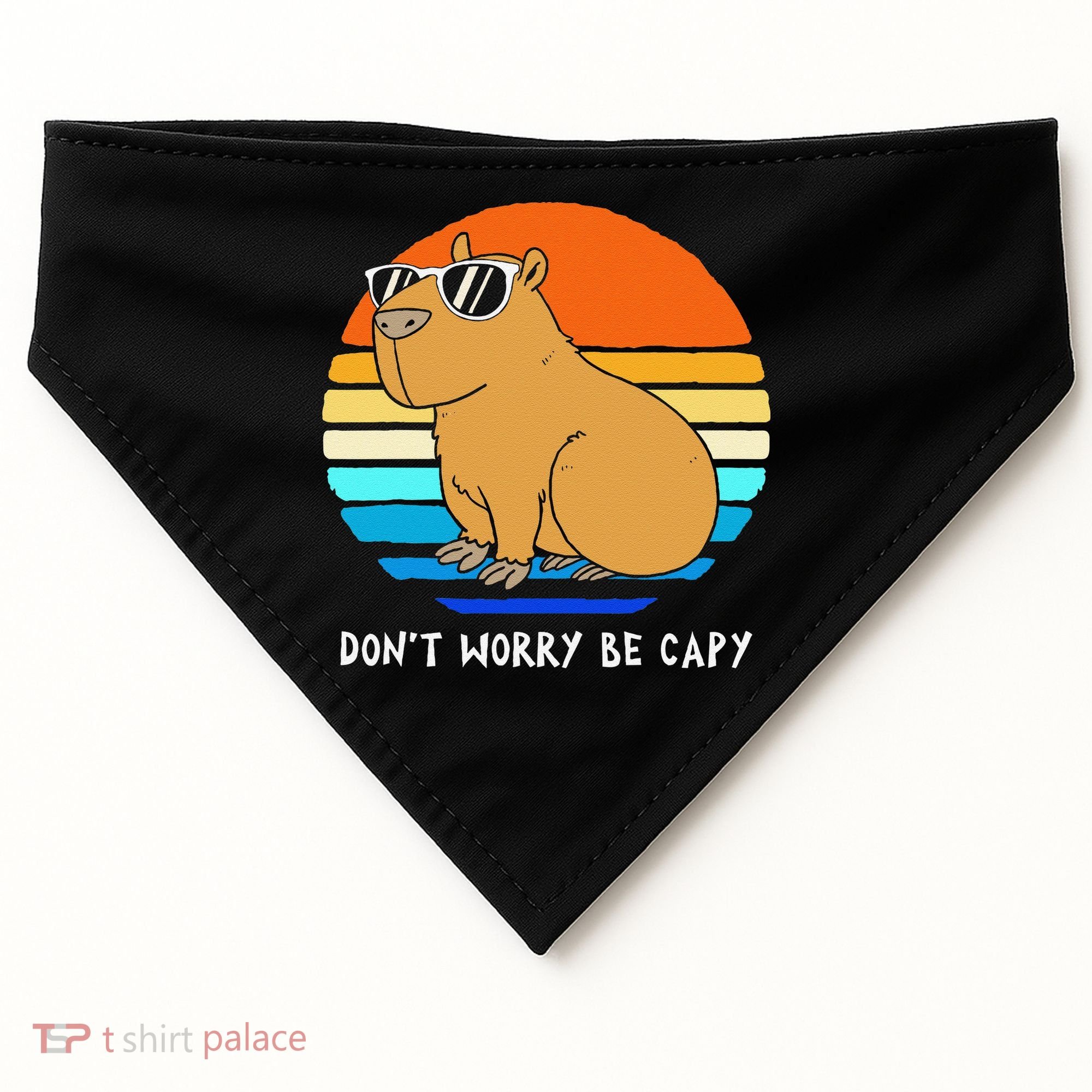 Retro Rodent Funny Capybara Dont Be Worry Be Capy USA-Made Doggie Bandana