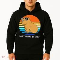 Retro Rodent Funny Capybara Dont Be Worry Be Capy Hoodie thumb 2