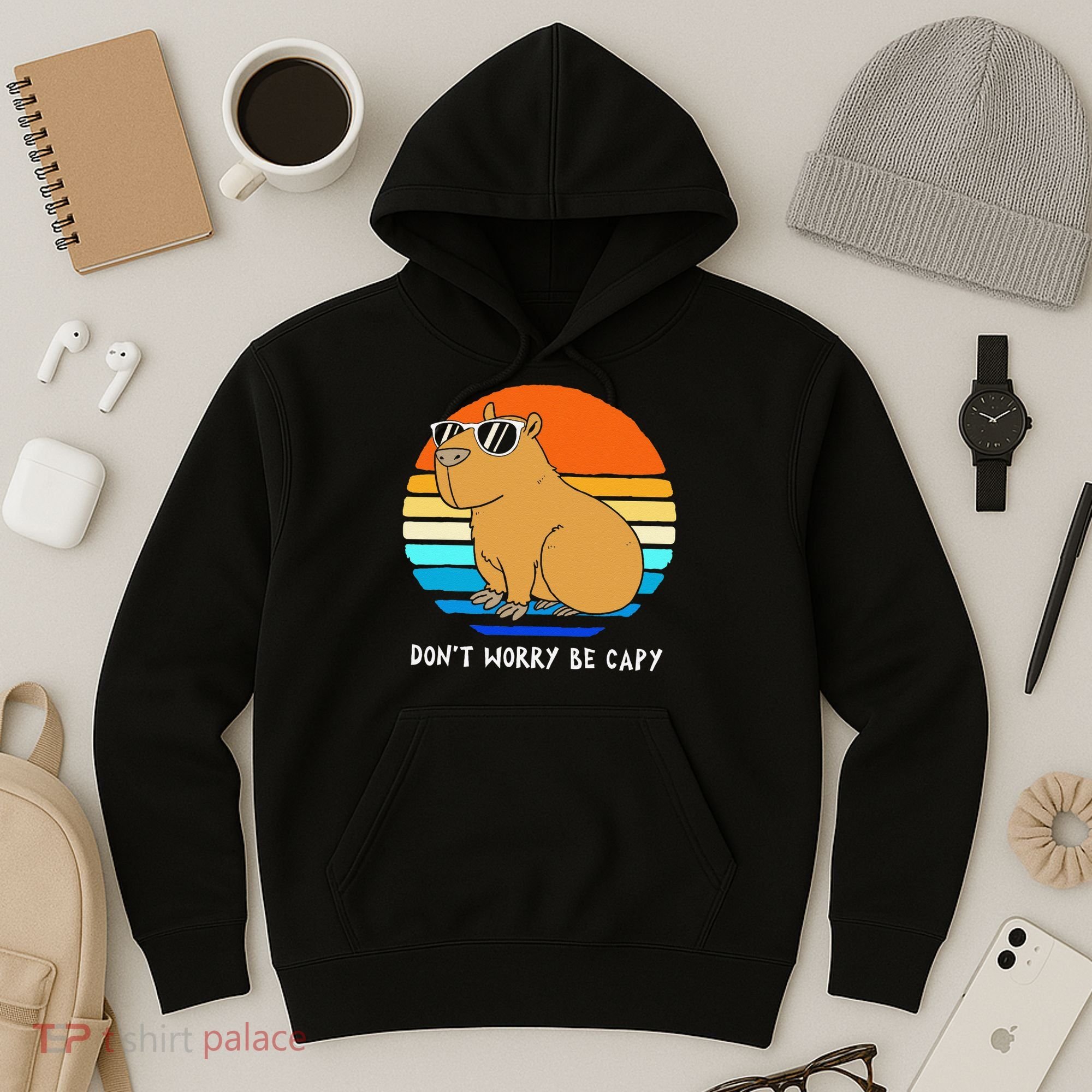 Retro Rodent Funny Capybara Dont Be Worry Be Capy Hoodie