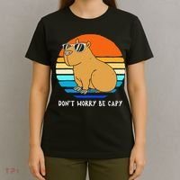 Retro Rodent Funny Capybara Dont Be Worry Be Capy T-Shirt thumb 4