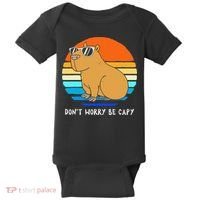 Retro Rodent Funny Capybara Dont Be Worry Be Capy Baby Bodysuit thumb 0