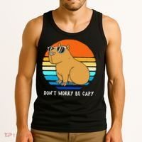 Retro Rodent Funny Capybara Dont Be Worry Be Capy Tank Top thumb 3