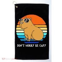 Retro Rodent Funny Capybara Dont Be Worry Be Capy Golf Towel thumb 0