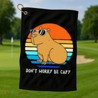 Retro Rodent Funny Capybara Dont Be Worry Be Capy Golf Towel thumb 1