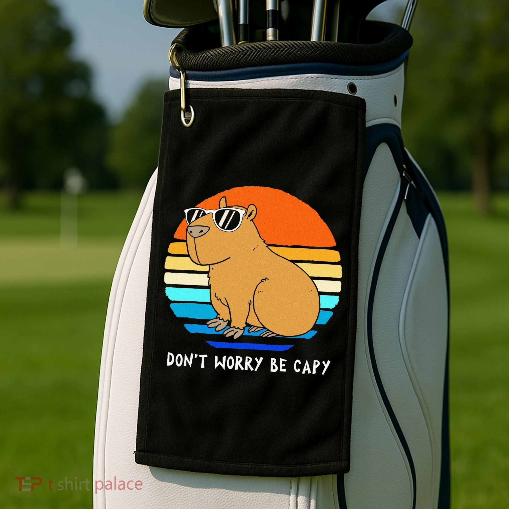 Retro Rodent Funny Capybara Dont Be Worry Be Capy Golf Towel