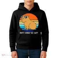 Retro Rodent Funny Capybara Dont Be Worry Be Capy Kids Hoodie thumb 4