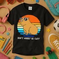 Retro Rodent Funny Capybara Dont Be Worry Be Capy Kids T-Shirt thumb 3