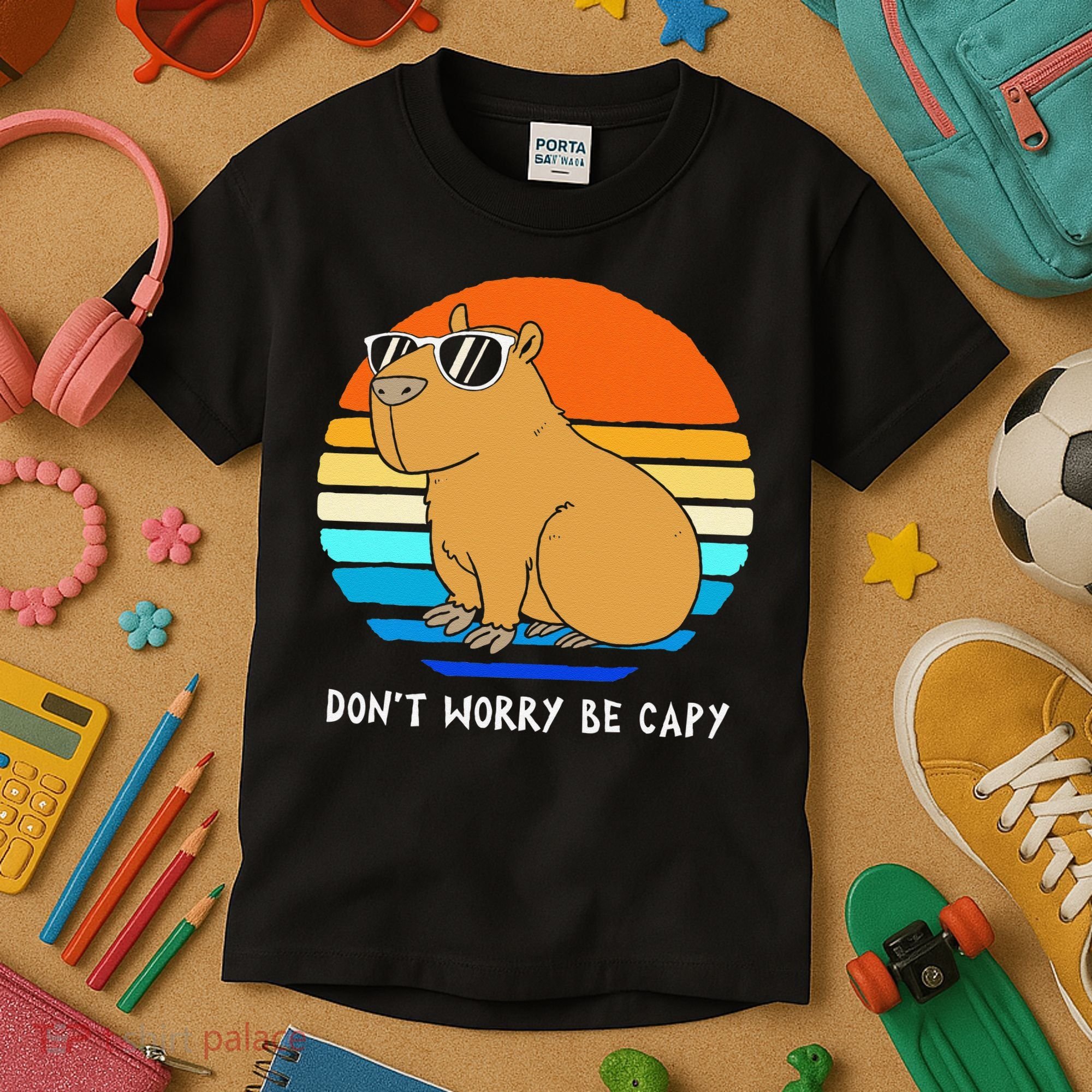 Retro Rodent Funny Capybara Dont Be Worry Be Capy Kids T-Shirt