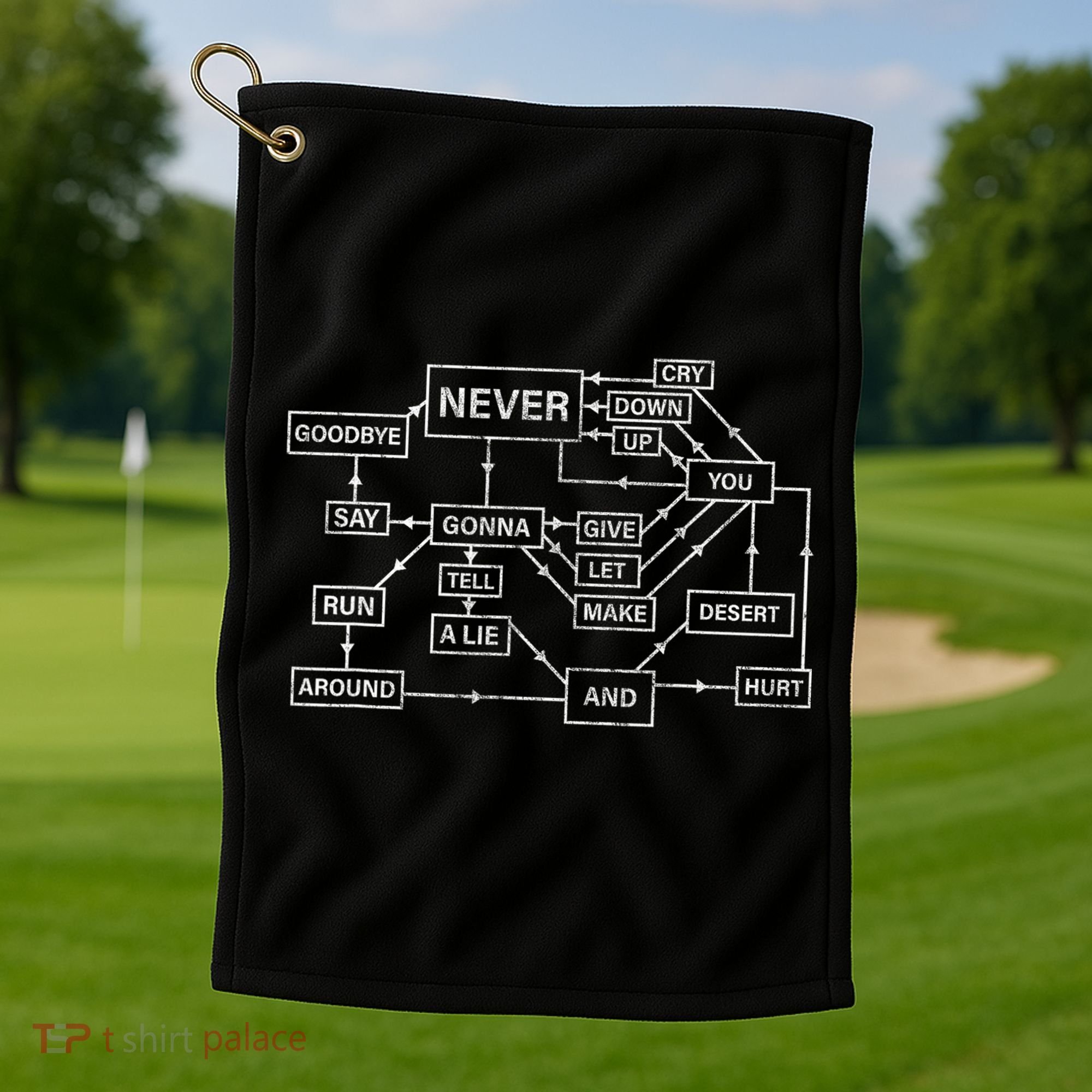 Rick Roll Flowchart Internet Meme Funny 80s Music Nerd Golf Towel