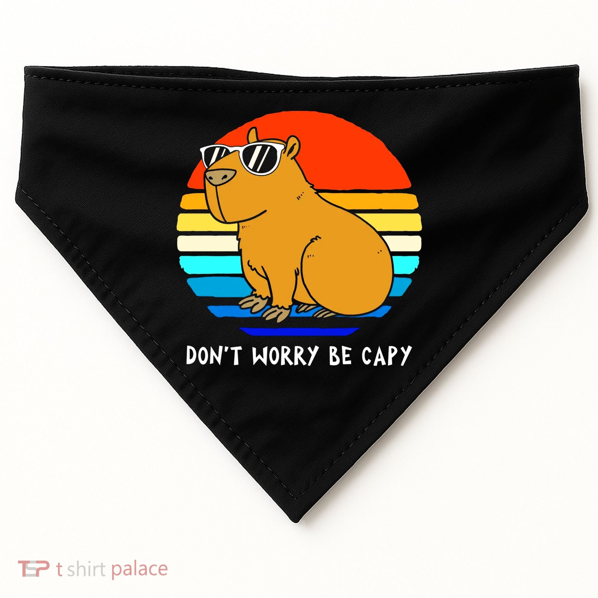 Retro Rodent Funny Capybara Dont Be Worry Be Capy USA-Made Doggie Bandana