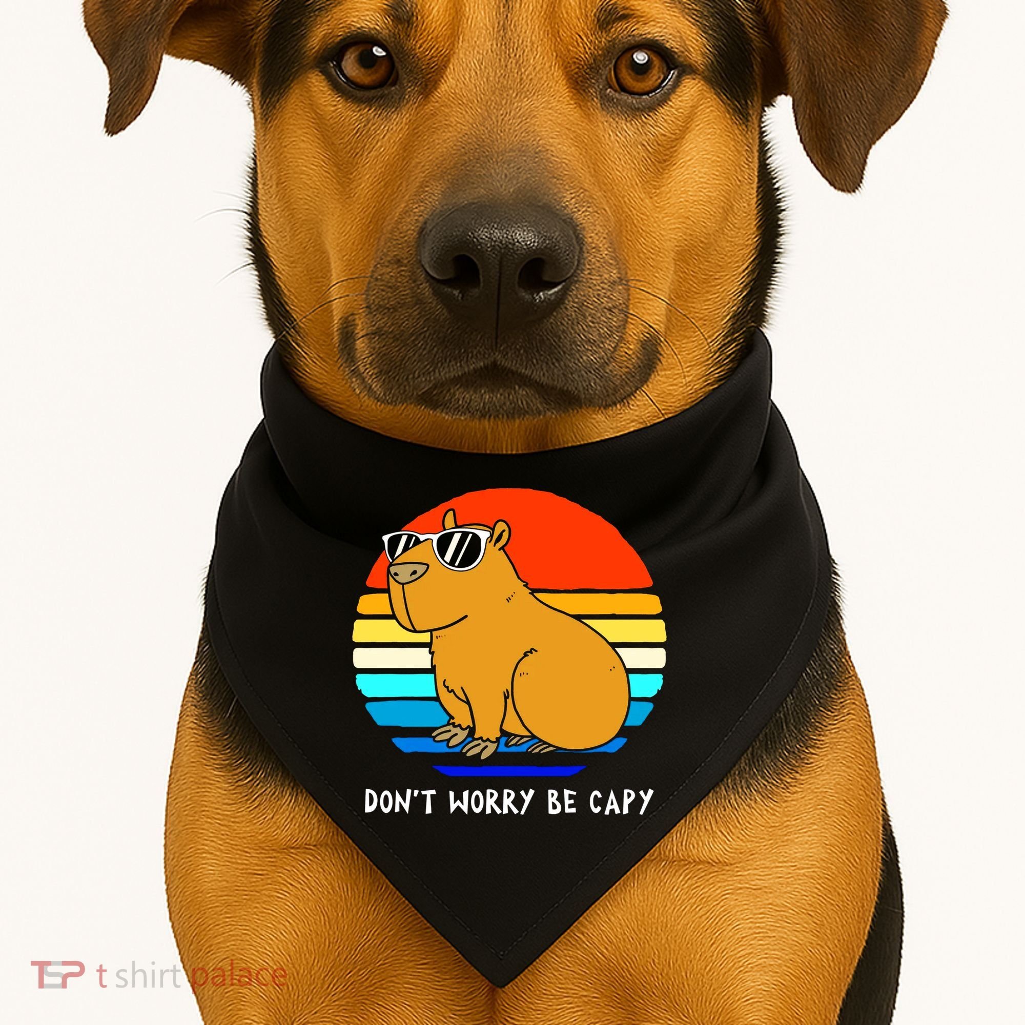 Retro Rodent Funny Capybara Dont Be Worry Be Capy USA-Made Doggie Bandana
