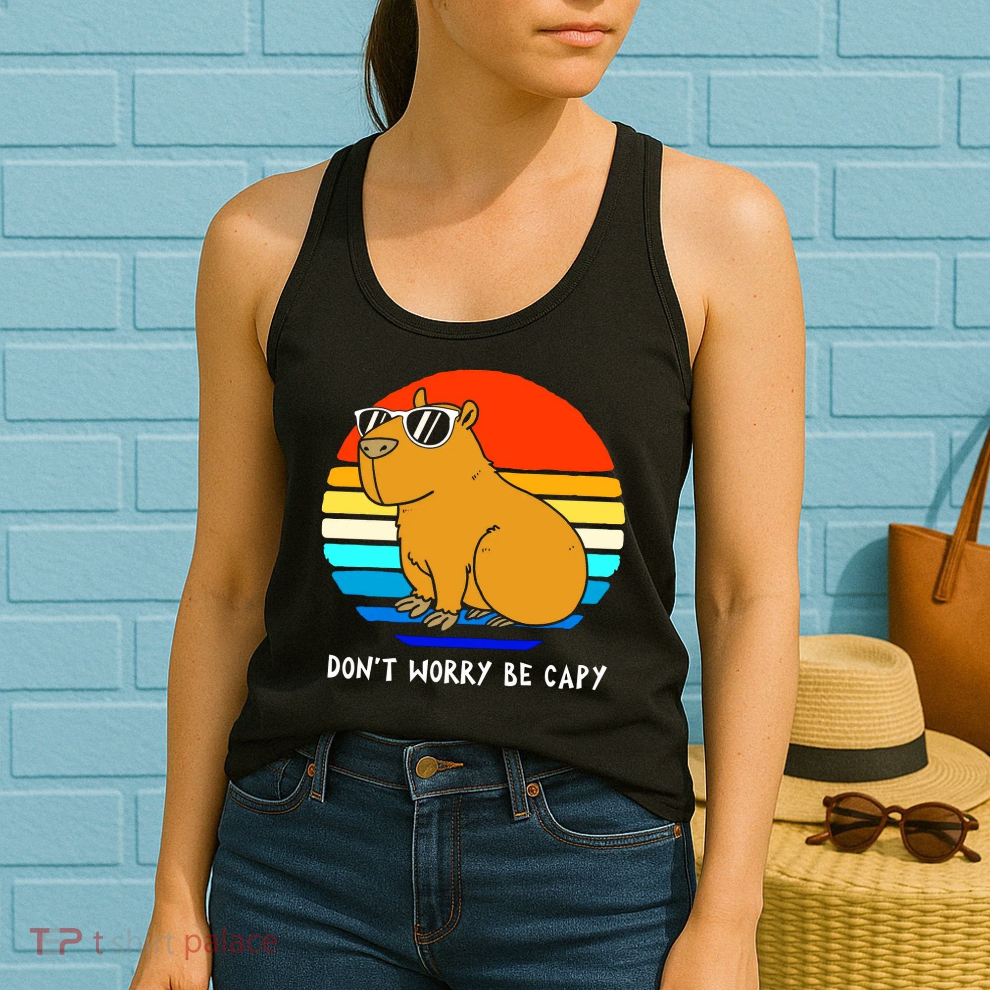 Retro Rodent Funny Capybara Dont Be Worry Be Capy Women's Tank Top