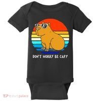 Retro Rodent Funny Capybara Dont Be Worry Be Capy Baby Bodysuit thumb 0