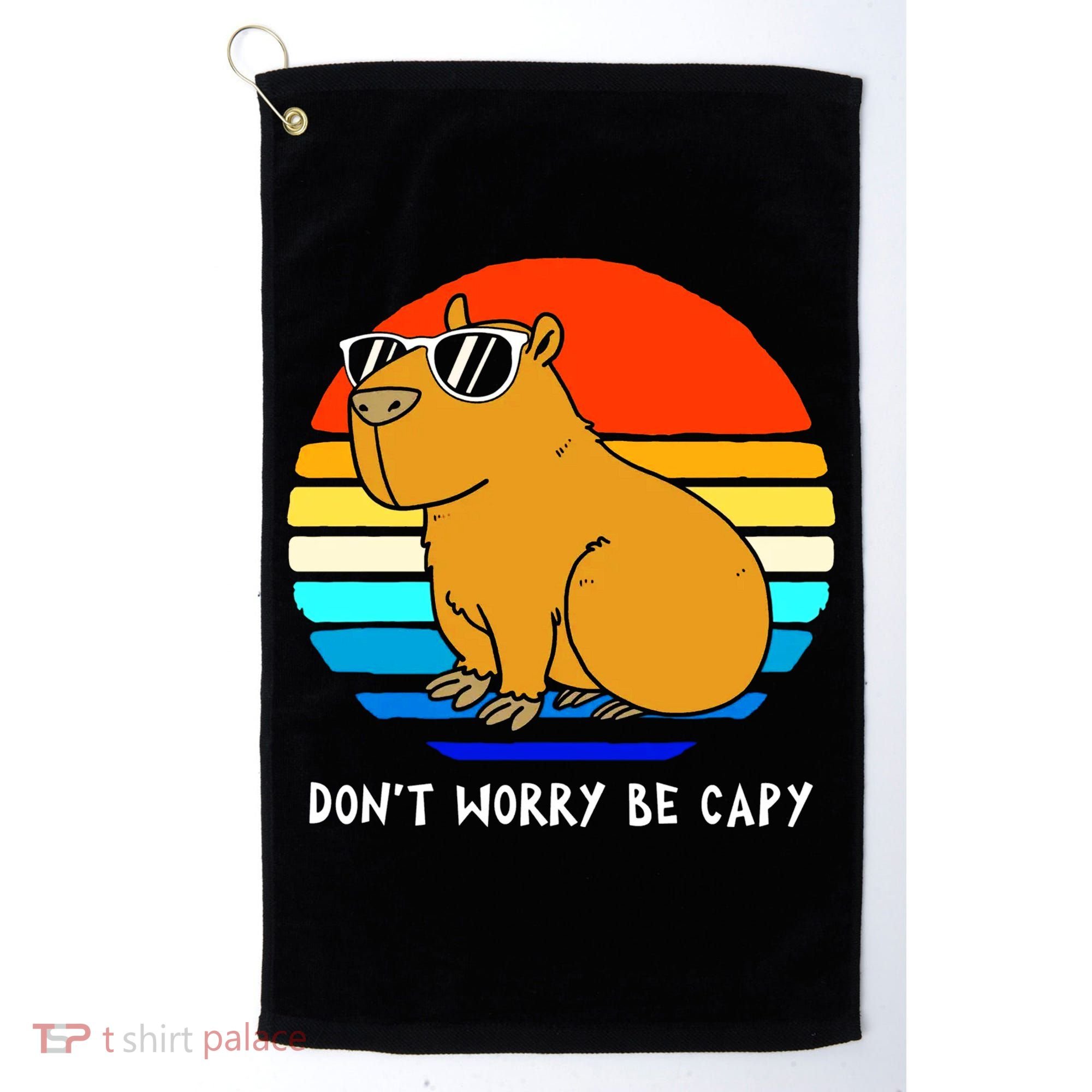Retro Rodent Funny Capybara Dont Be Worry Be Capy Golf Towel
