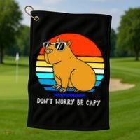 Retro Rodent Funny Capybara Dont Be Worry Be Capy Golf Towel thumb 1
