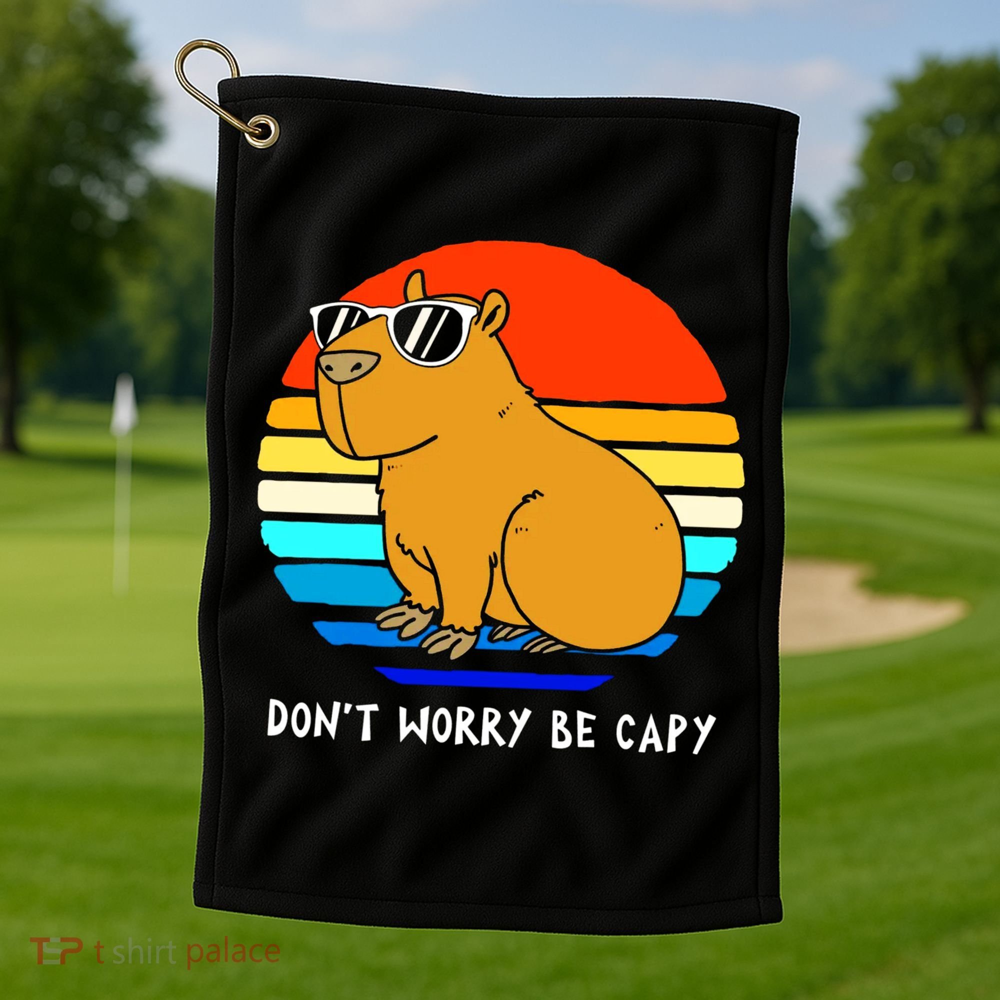 Retro Rodent Funny Capybara Dont Be Worry Be Capy Golf Towel